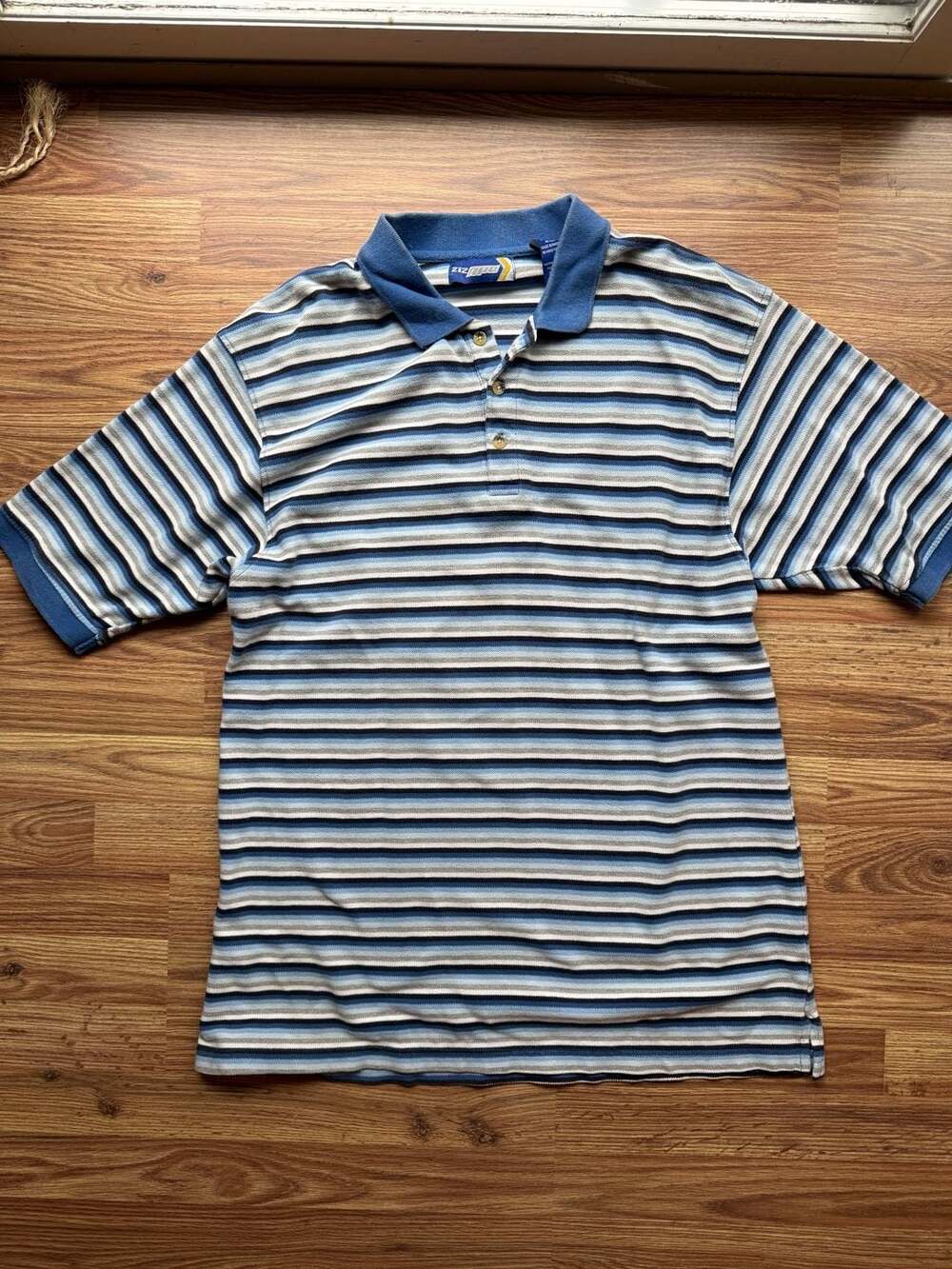 Vintage Ziz NYC Men's Blue Striped Short Sleeve Polo Shirt 2XL